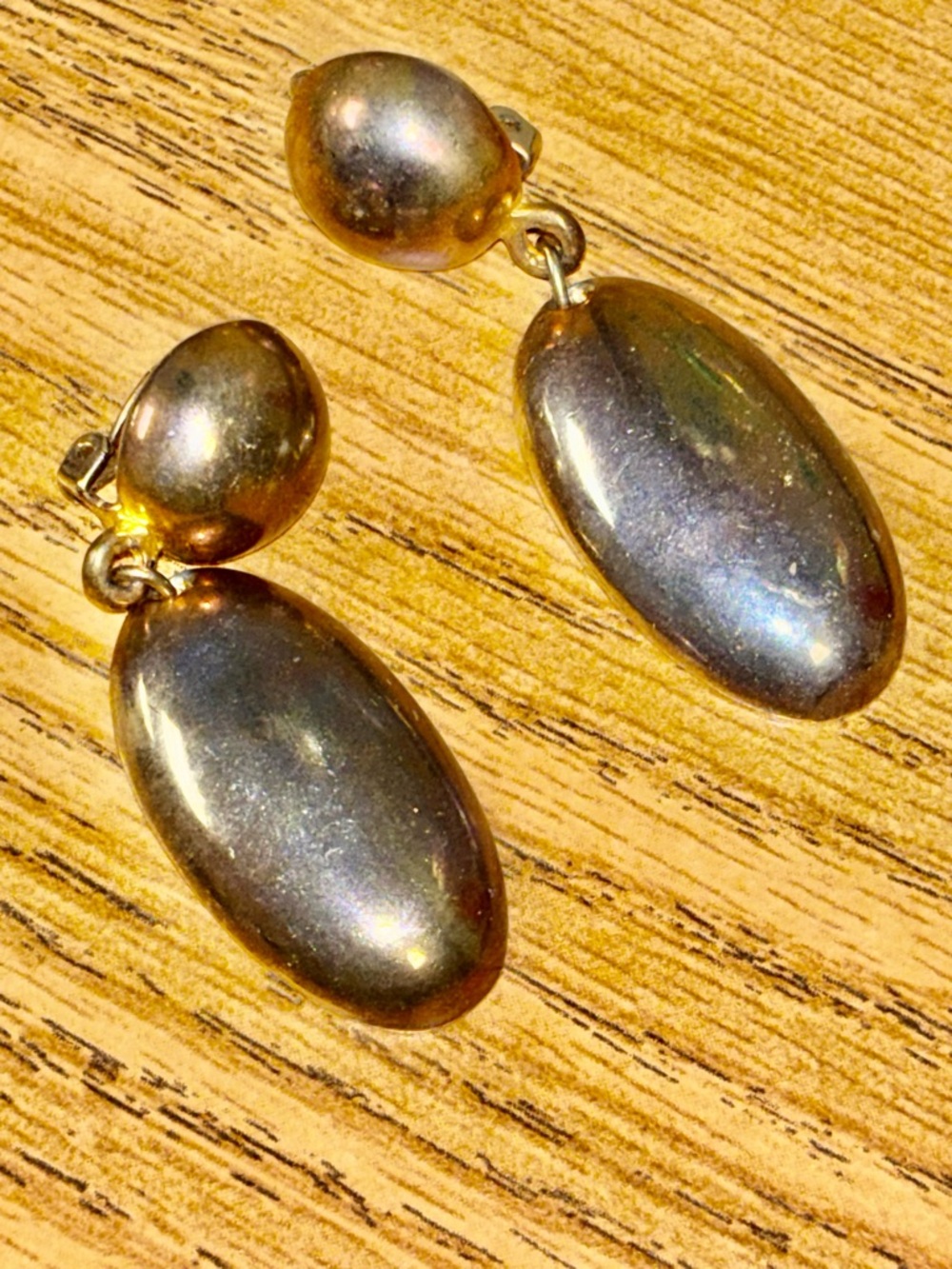 Vintage estate sale Gold-Tone Oval Drop Clip-On Earrings